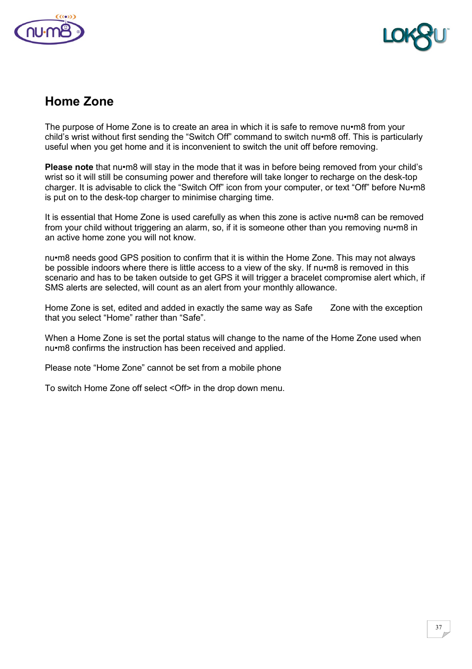Home zone | Lok8u num8 User Manual | Page 37 / 46