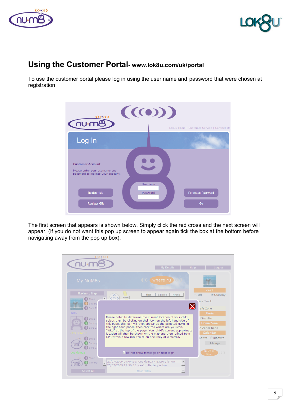 Using the customer portal | Lok8u num8 User Manual | Page 9 / 46