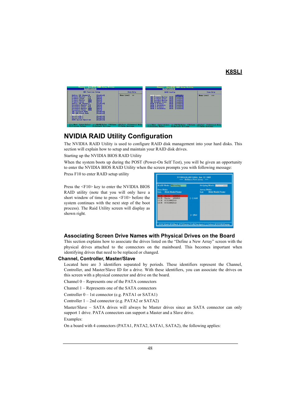 Nvidia raid utility configuration, K8sli | Lok8u K8SLI User Manual | Page 54 / 62