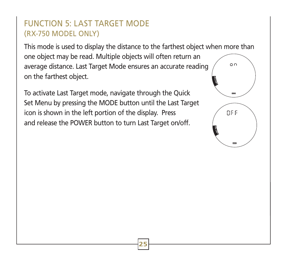 Function 5: last target mode, Rx-750 model only) | Leupold Rx-600 User Manual | Page 28 / 35
