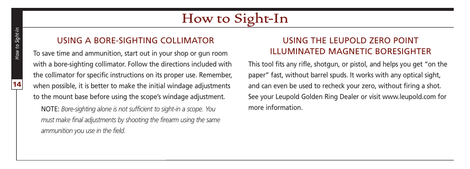 How to sight-in | Leupold VX-II User Manual | Page 14 / 62