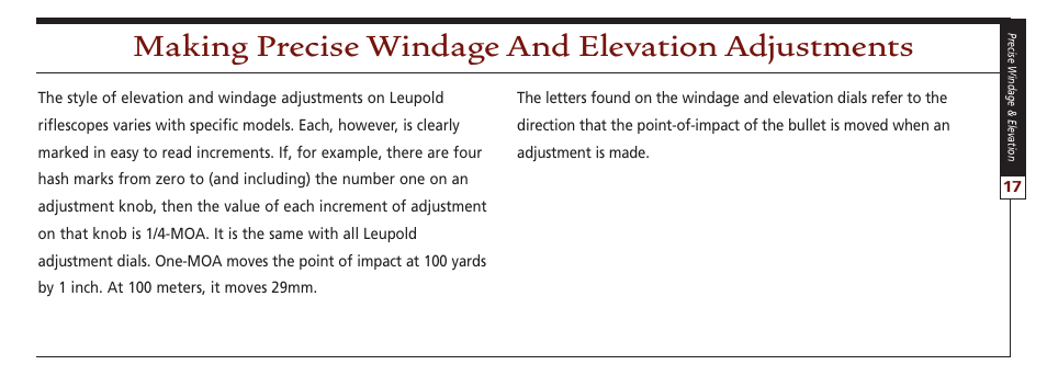 Making precise windage and elevation adjustments | Leupold VX-II User Manual | Page 17 / 62