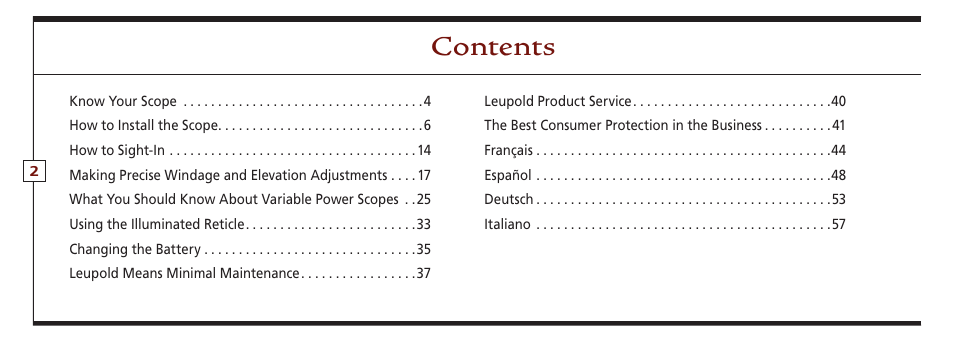 Leupold VX-II User Manual | Page 2 / 62