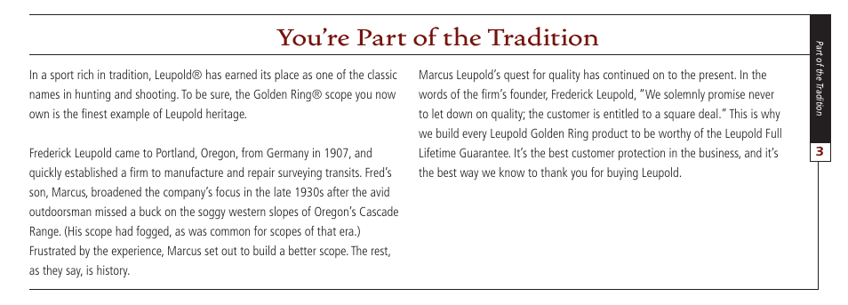 You’re part of the tradition | Leupold VX-II User Manual | Page 3 / 62