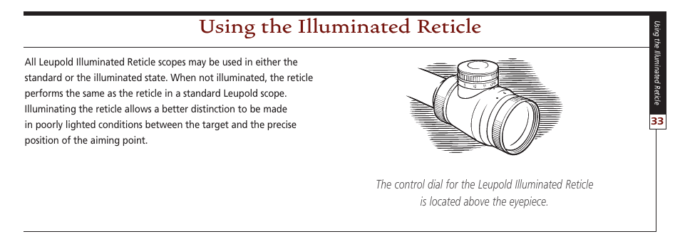 Using the illuminated reticle | Leupold VX-II User Manual | Page 33 / 62