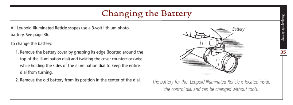 Changing the battery | Leupold VX-II User Manual | Page 35 / 62