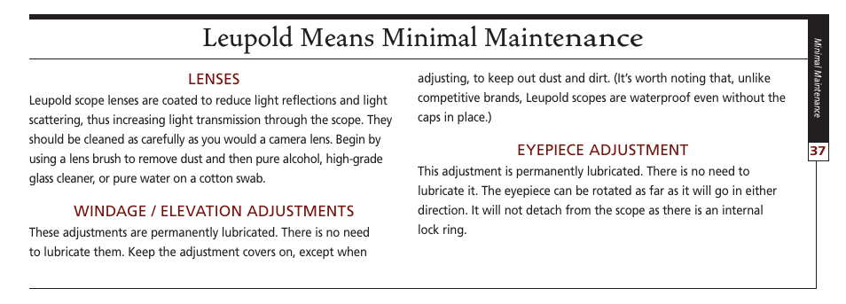 Leupold means minimal maintenance | Leupold VX-II User Manual | Page 37 / 62