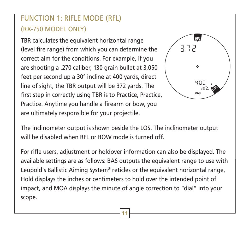 Function 1: rifle mode (rfl) | Leupold RX-600 Series User Manual | Page 14 / 35