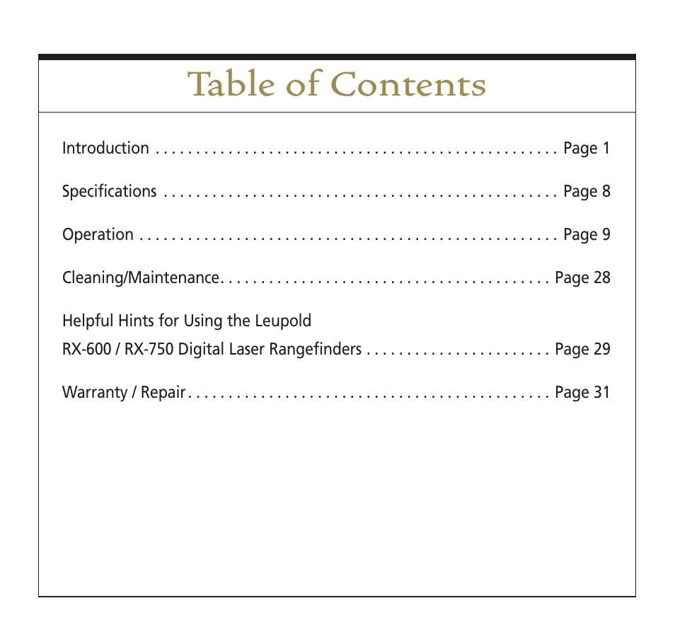 Leupold RX-600 Series User Manual | Page 3 / 35