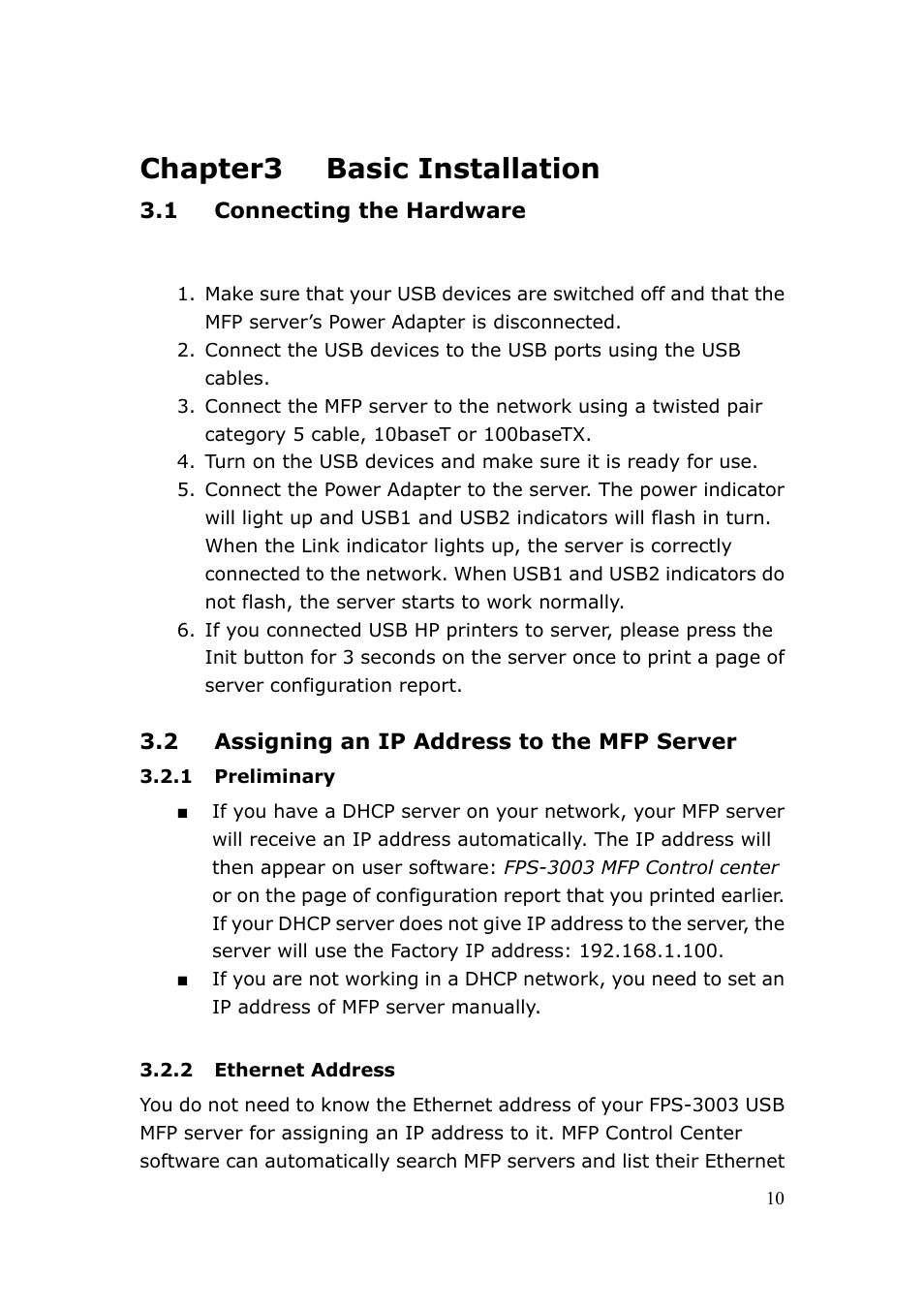 Chapter3 basic installation | LevelOne FPS-3003 User Manual | Page 10 / 75