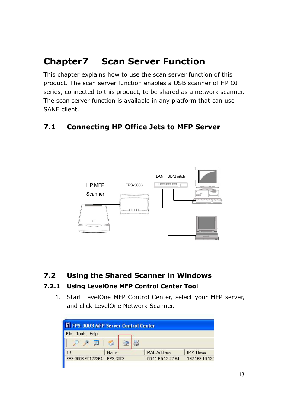 Chapter7 scan server function | LevelOne FPS-3003 User Manual | Page 43 / 75