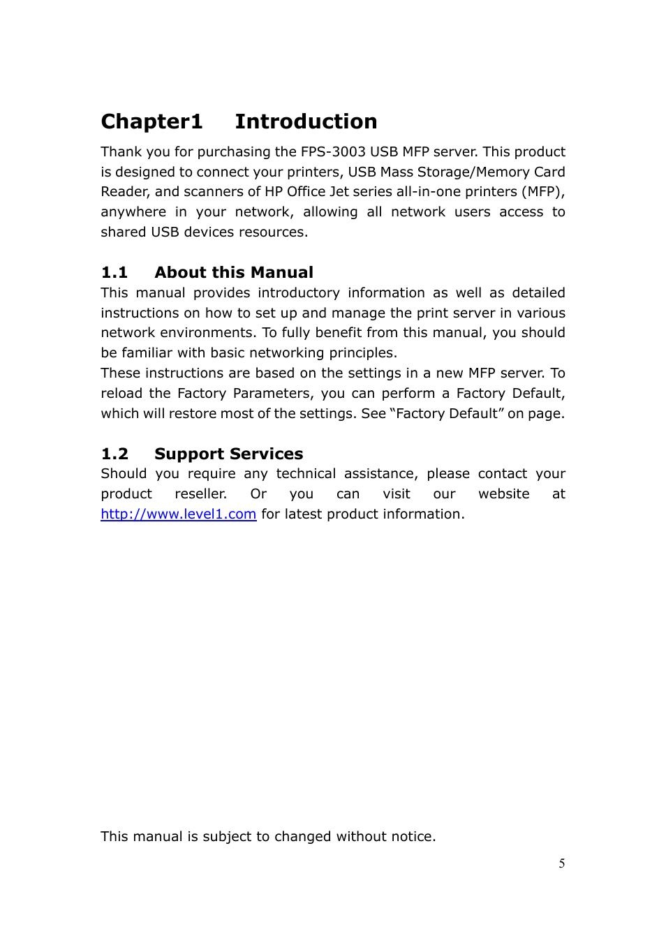 Chapter1 introduction | LevelOne FPS-3003 User Manual | Page 5 / 75