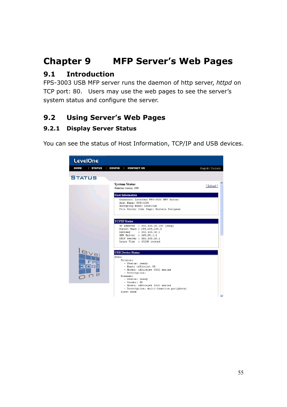 Chapter 9 mfp server’s web pages | LevelOne FPS-3003 User Manual | Page 55 / 75