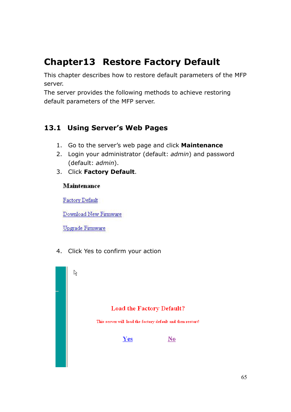 Chapter13 restore factory default | LevelOne FPS-3003 User Manual | Page 65 / 75