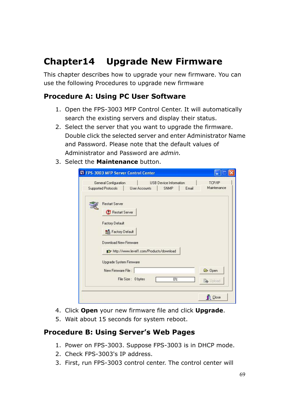 Chapter14 upgrade new firmware | LevelOne FPS-3003 User Manual | Page 69 / 75