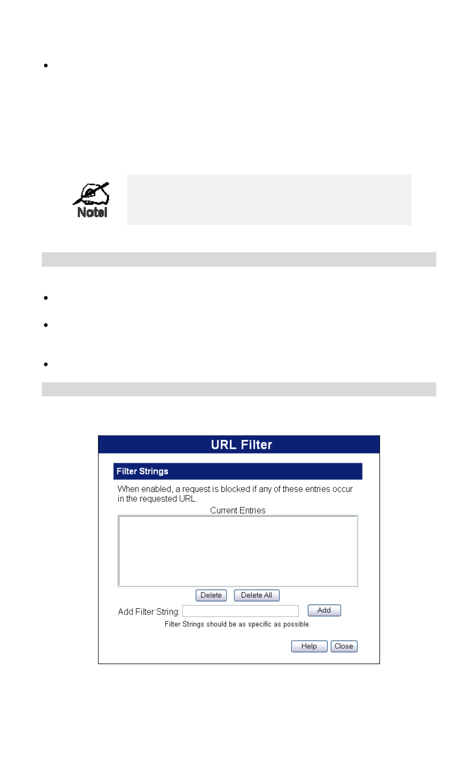 Url filter, Url filter screen | LevelOne NetCon WBR-3408 User Manual | Page 63 / 106