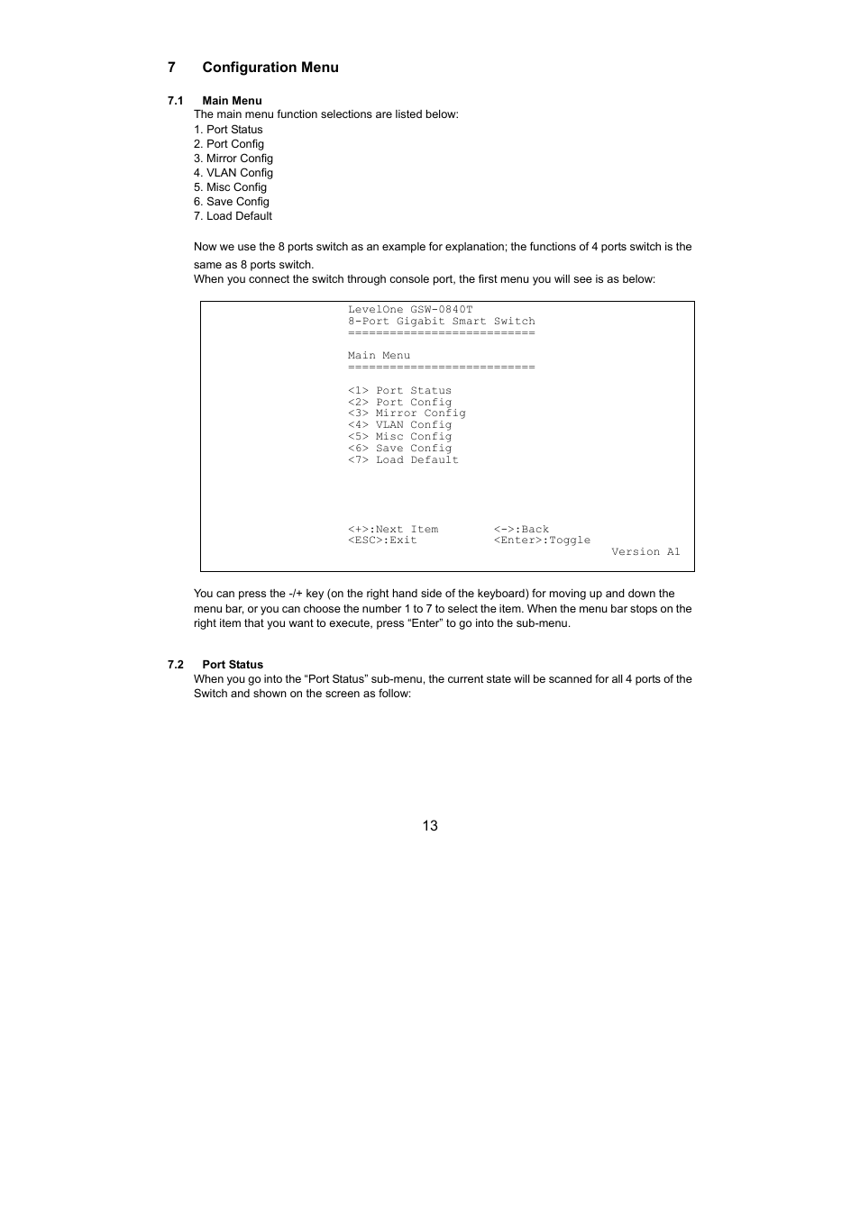 13 7 configuration menu | LevelOne OfficeCon GSW-0440T User Manual | Page 13 / 21