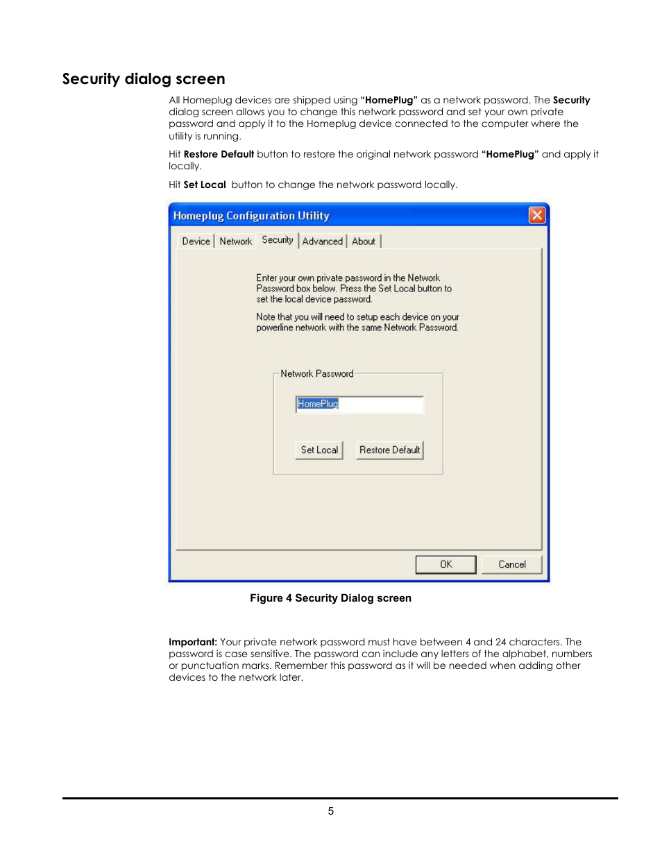Security dialog screen | LevelOne PLI-2000 User Manual | Page 6 / 8