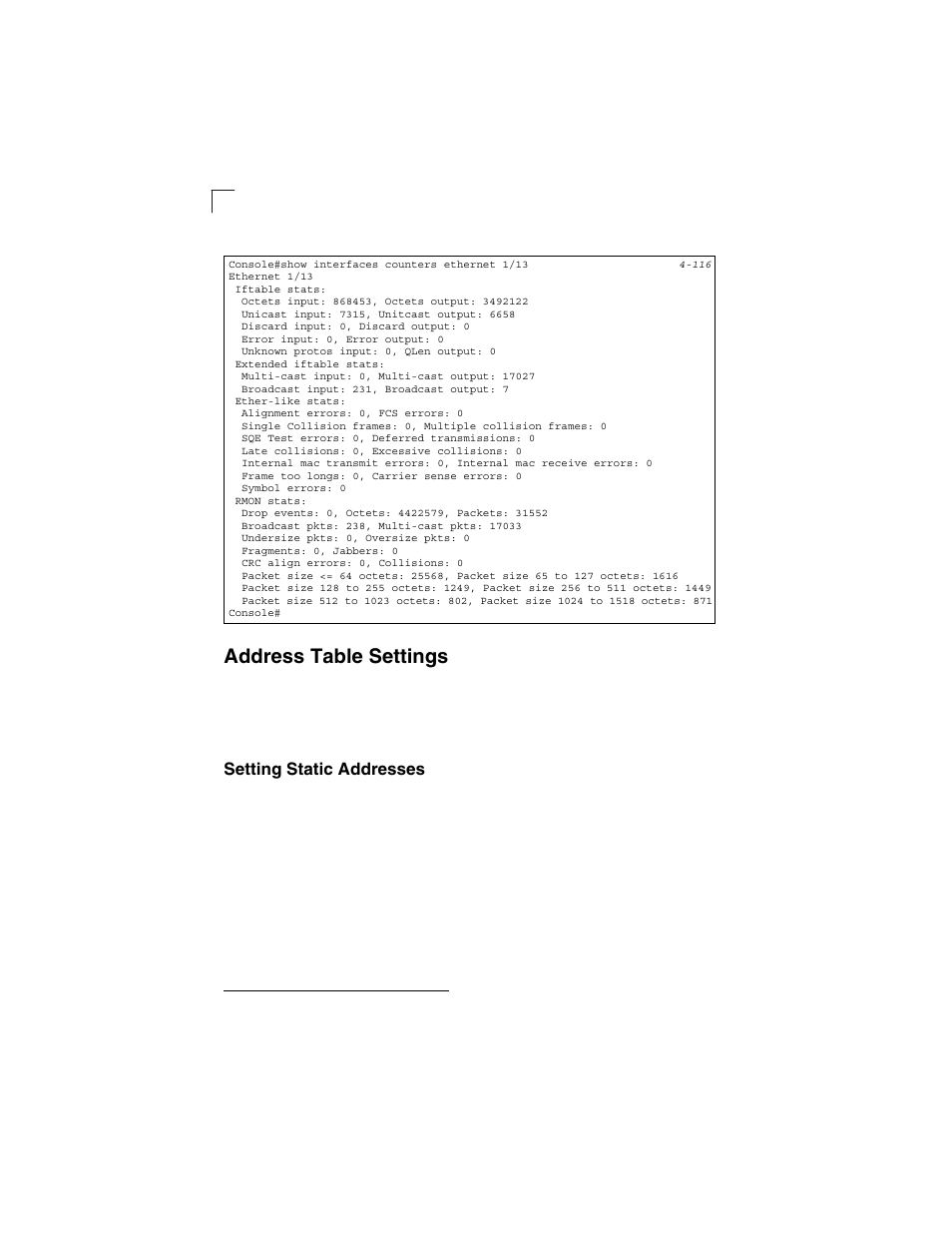 Address table settings, Setting static addresses | LevelOne GSW-2692 User Manual | Page 126 / 390