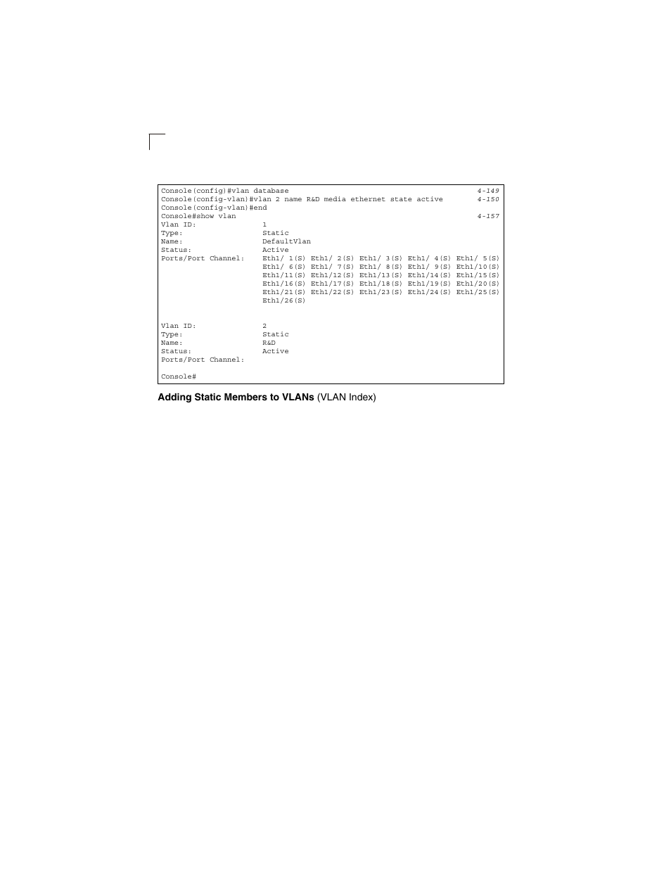 Adding static members to vlans (vlan index) | LevelOne GSW-2692 User Manual | Page 148 / 390