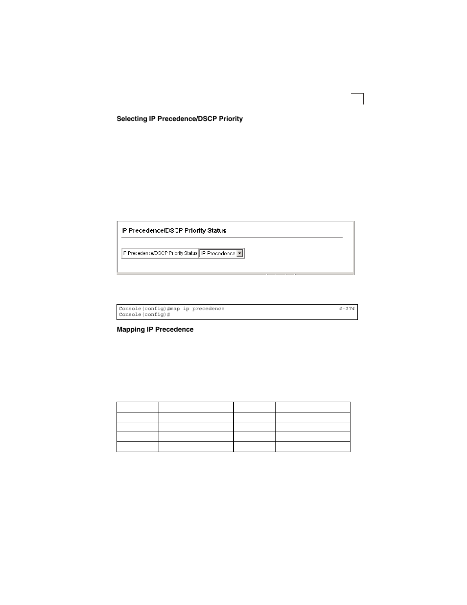 Selecting ip precedence/dscp priority, Mapping ip precedence, Table 3-12 | Figure 3-76, Ip precedence/dscp priority status | LevelOne GSW-2692 User Manual | Page 165 / 390