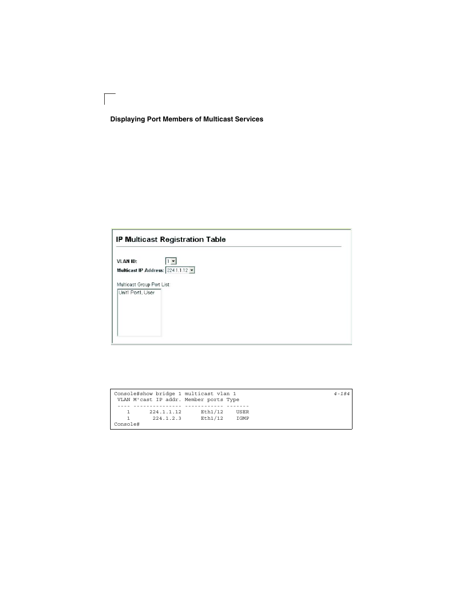 Displaying port members of multicast services, Figure 3-85, Ip multicast registration table | LevelOne GSW-2692 User Manual | Page 176 / 390