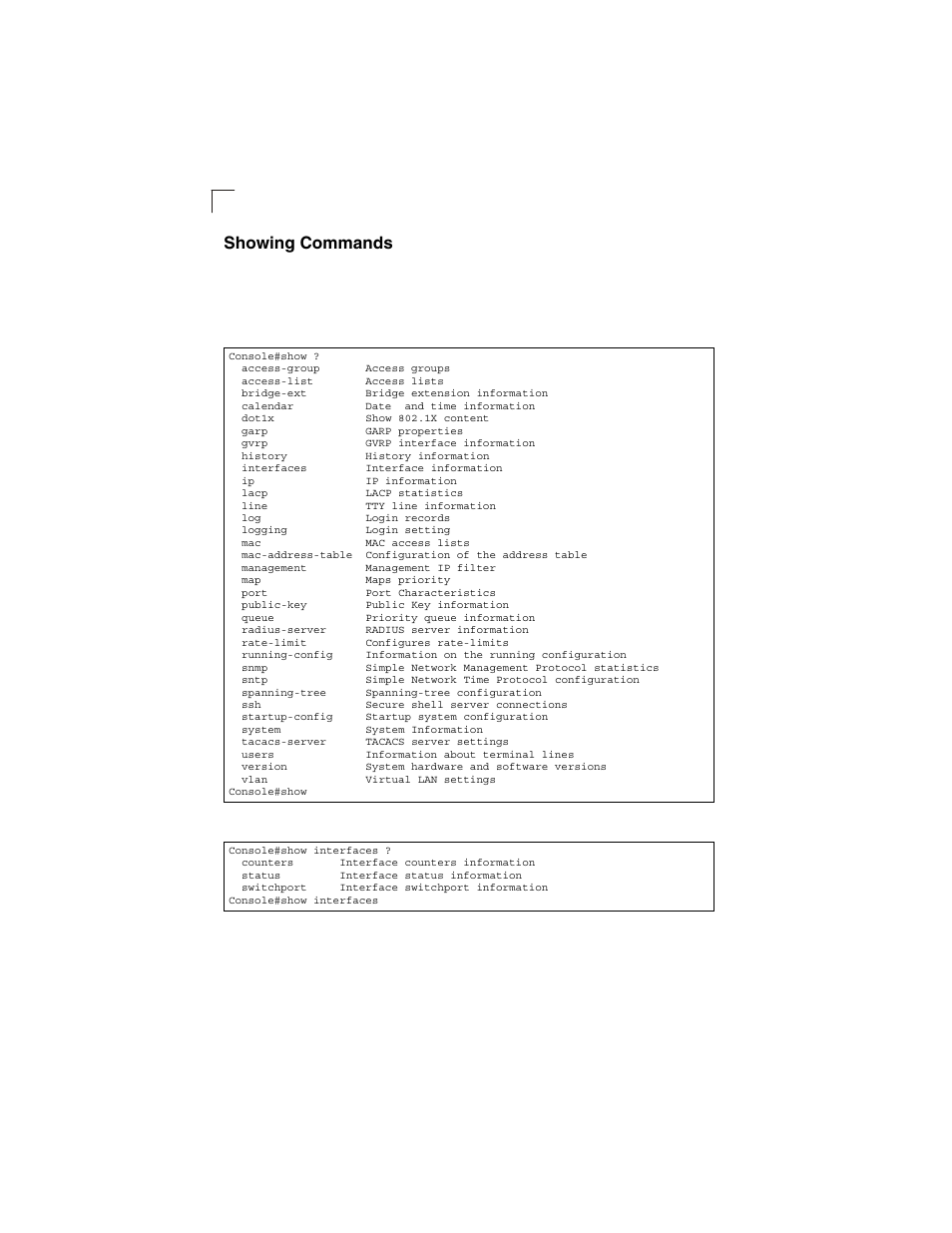 Showing commands | LevelOne GSW-2692 User Manual | Page 182 / 390