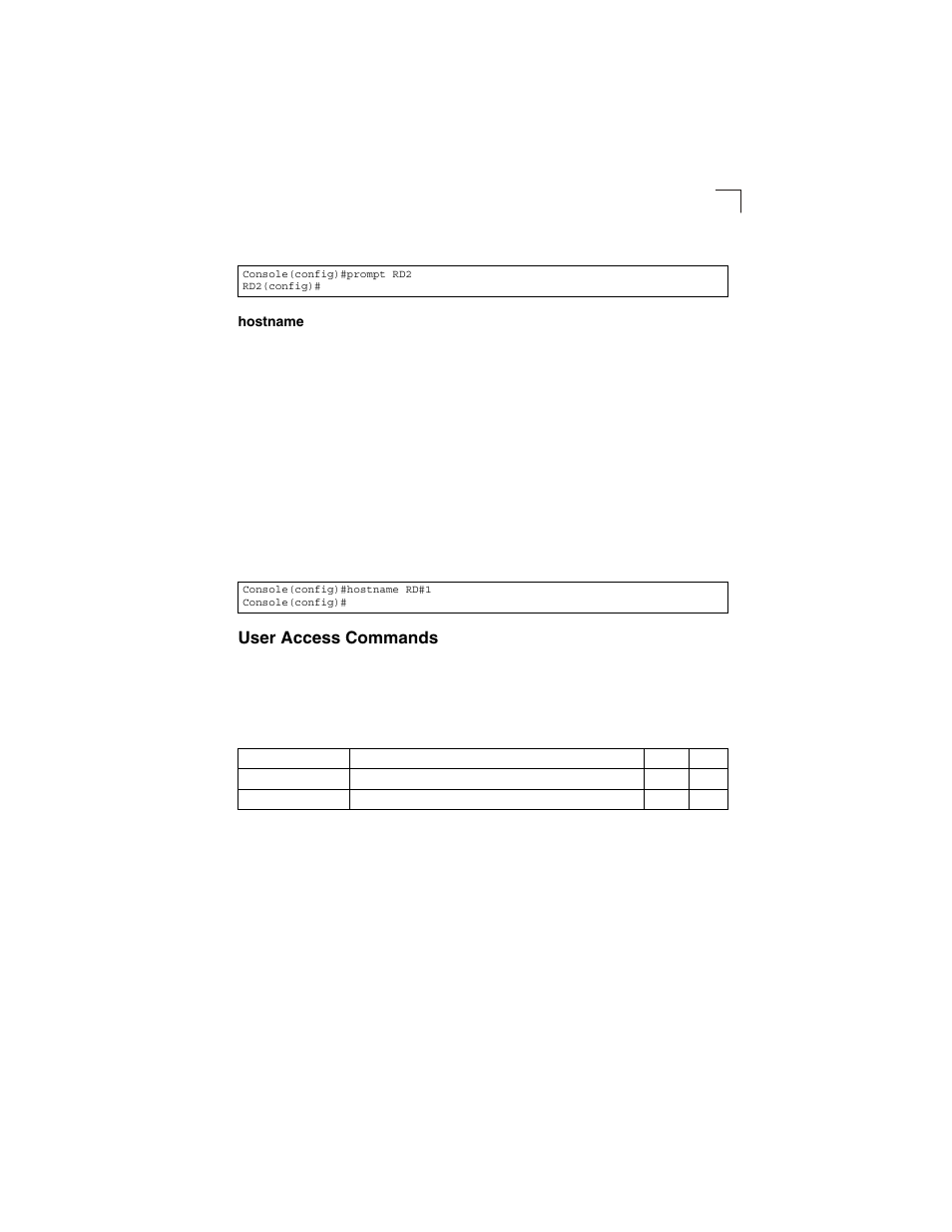 Hostname, User access commands, Hostname 4-25 | Table 4-9 | LevelOne GSW-2692 User Manual | Page 203 / 390