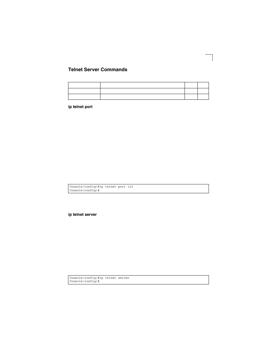 Telnet server commands, Ip telnet port, Ip telnet server | Table 4-14 | LevelOne GSW-2692 User Manual | Page 211 / 390