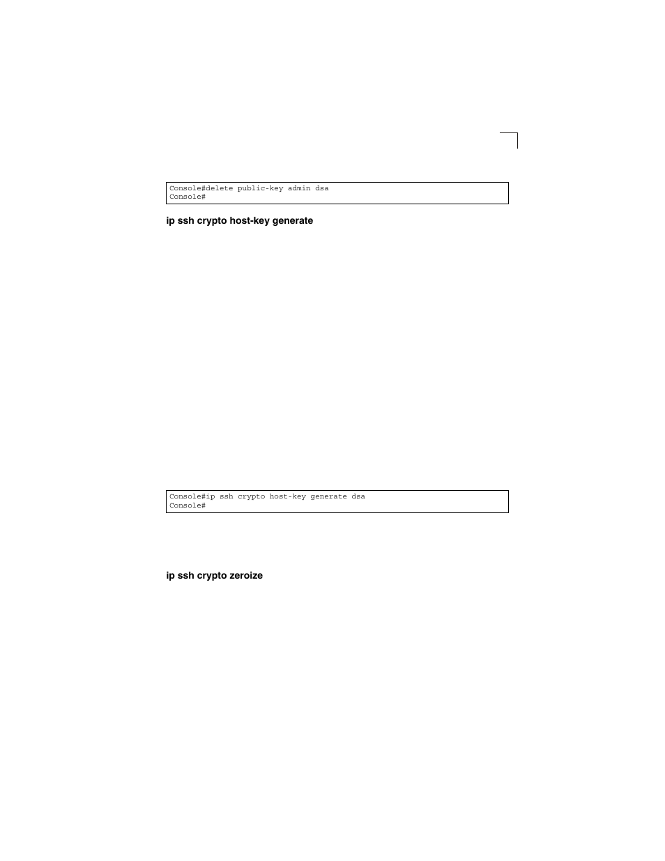 Ip ssh crypto host-key generate, Ip ssh crypto zeroize | LevelOne GSW-2692 User Manual | Page 217 / 390