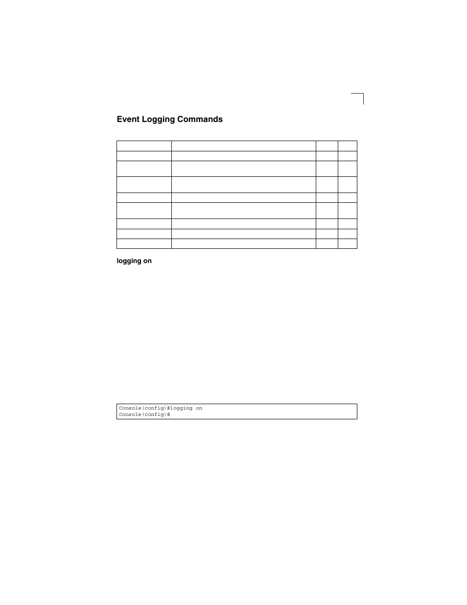 Event logging commands, Logging on, Table 4-17 | LevelOne GSW-2692 User Manual | Page 221 / 390