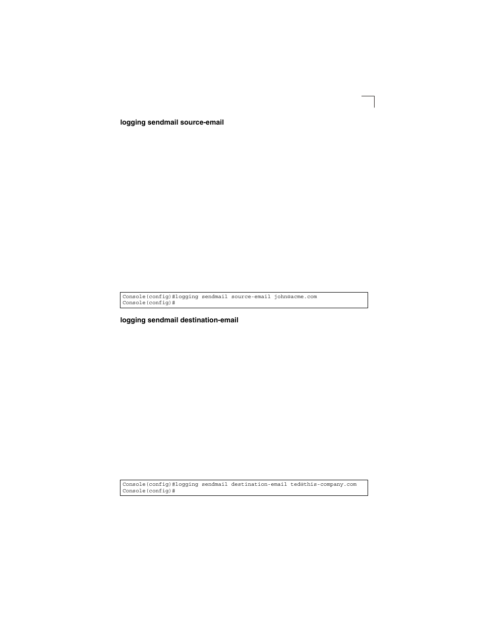 Logging sendmail source-email, Logging sendmail destination-email | LevelOne GSW-2692 User Manual | Page 229 / 390