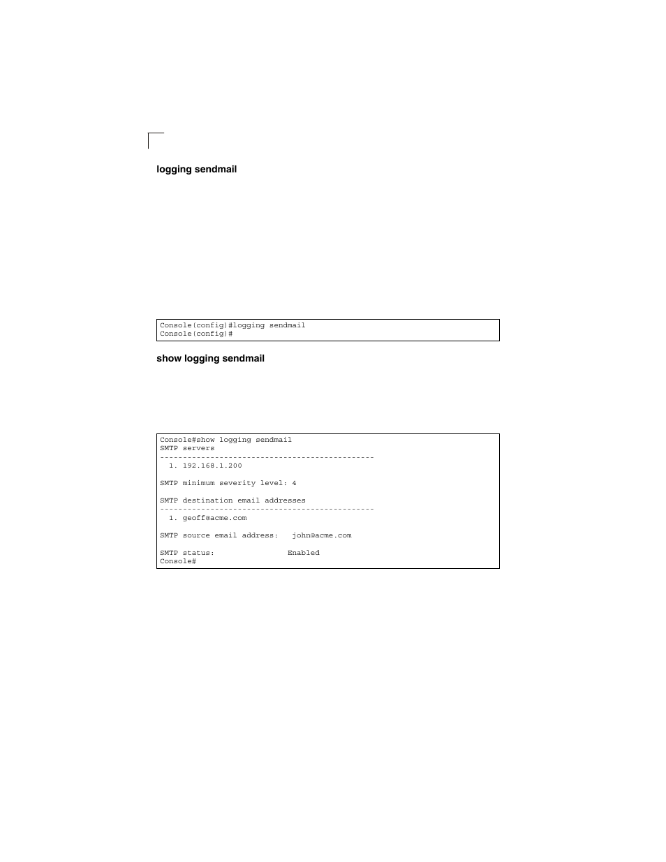Logging sendmail, Show logging sendmail | LevelOne GSW-2692 User Manual | Page 230 / 390