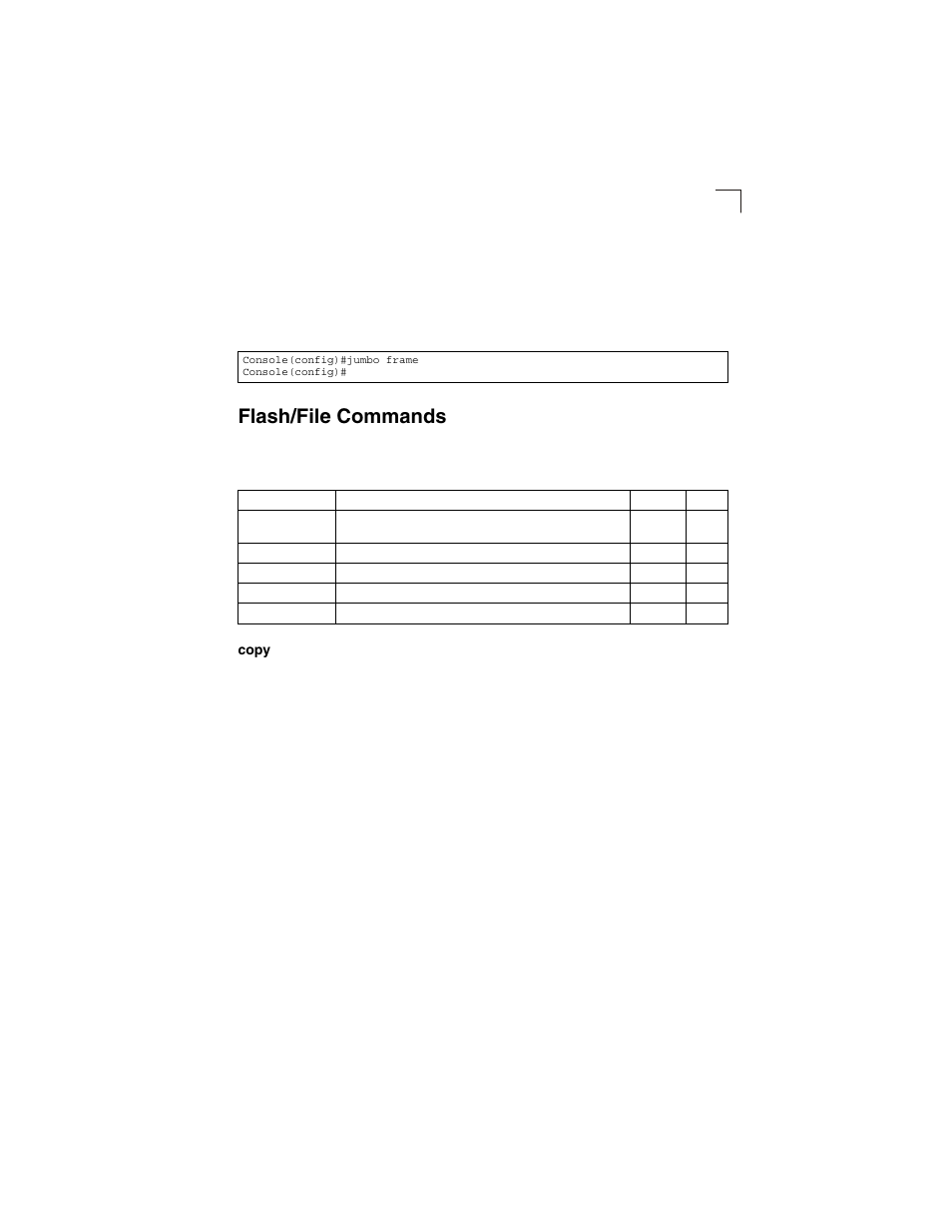 Flash/file commands, Copy, Table 4-25 | LevelOne GSW-2692 User Manual | Page 243 / 390