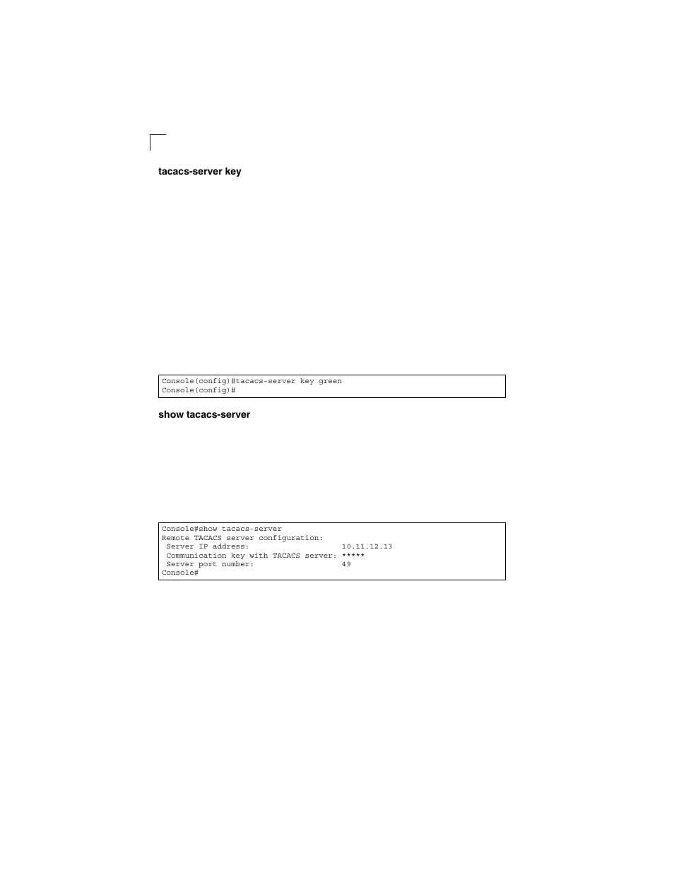 Tacacs-server key, Show tacacs-server | LevelOne GSW-2692 User Manual | Page 256 / 390