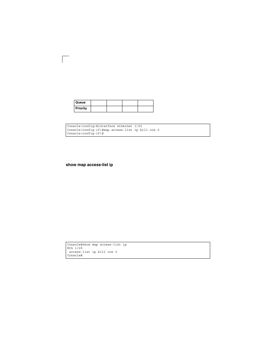 Show map access-list ip, Table 4-35, Egress queue priority mapping | LevelOne GSW-2692 User Manual | Page 274 / 390