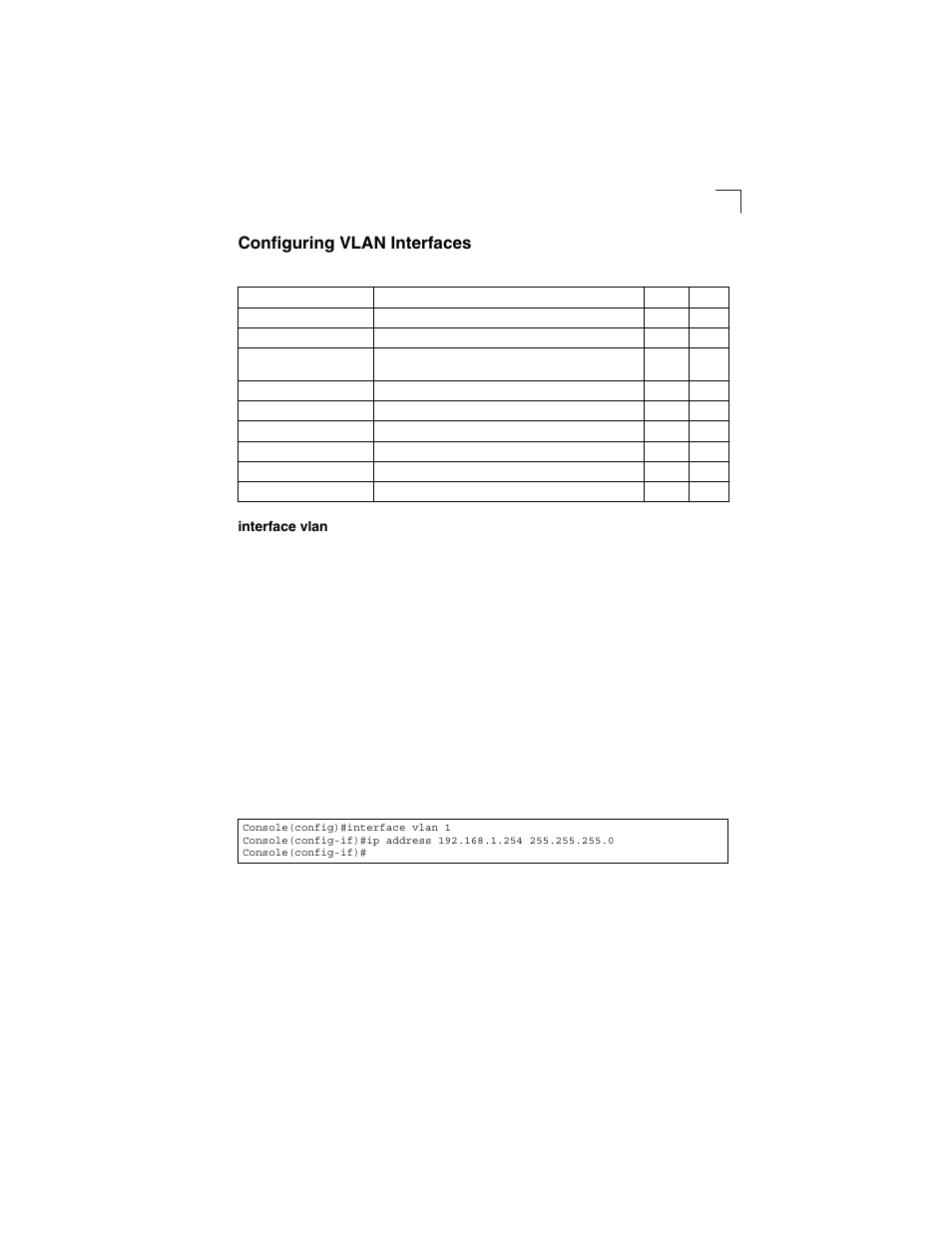 Configuring vlan interfaces, Interface vlan, Table 4-53 | LevelOne GSW-2692 User Manual | Page 329 / 390