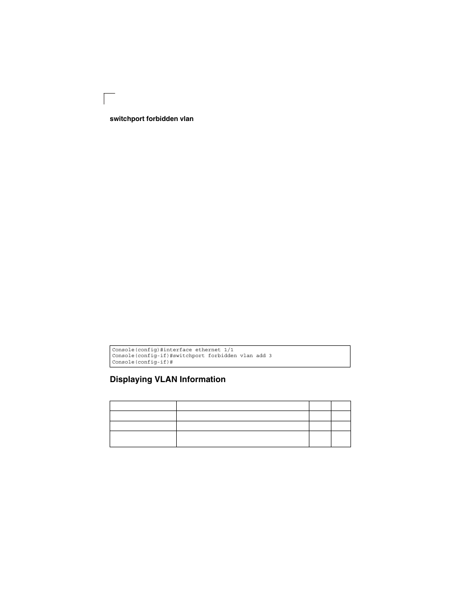 Switchport forbidden vlan, Displaying vlan information, Table 4-54 | Show vlan commands, Ge 4-156) | LevelOne GSW-2692 User Manual | Page 334 / 390