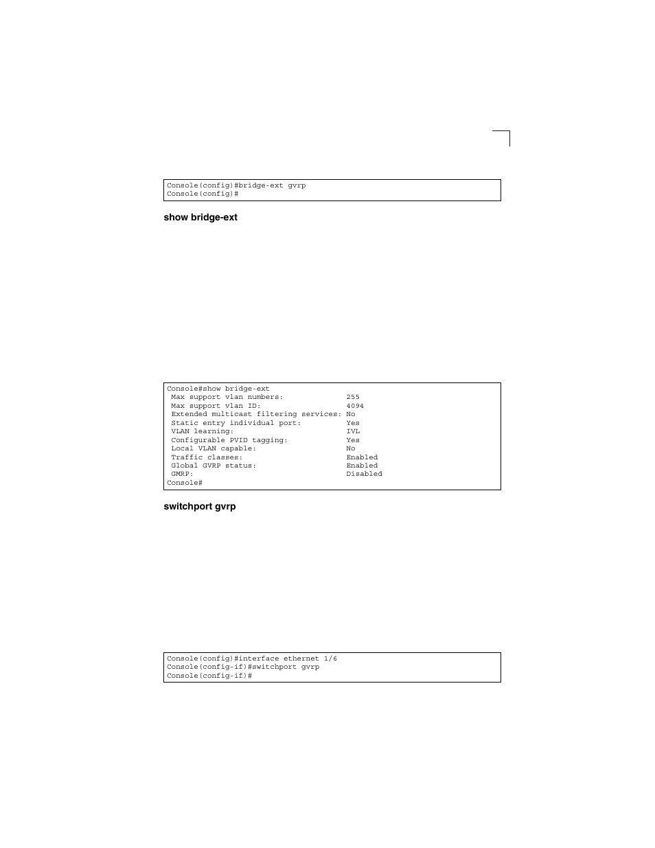 Show bridge-ext, Switchport gvrp | LevelOne GSW-2692 User Manual | Page 343 / 390