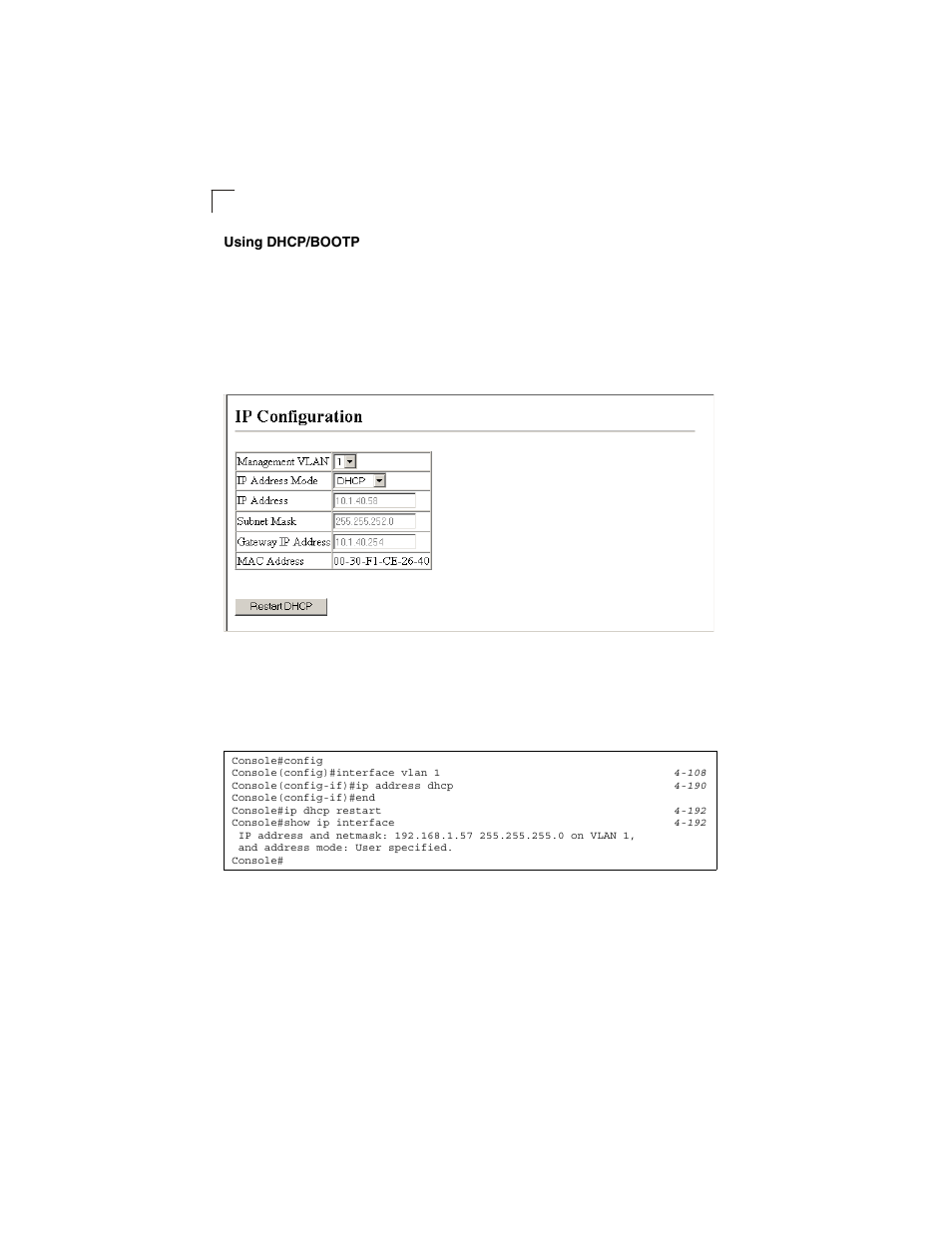 Using dhcp/bootp, Figure 3-7, Dhcp ip configuration | LevelOne GSW-2692 User Manual | Page 50 / 390