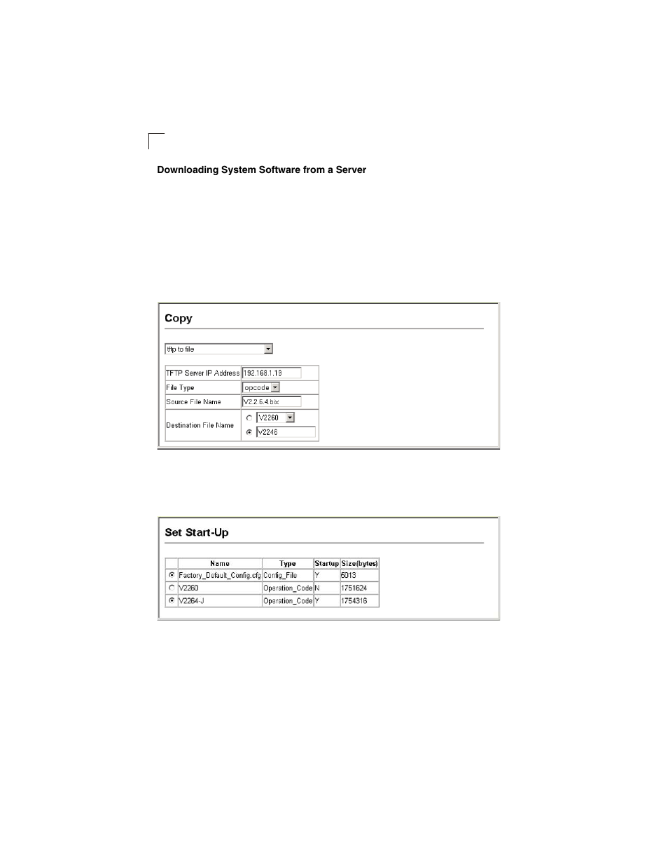 Downloading system software from a server, Figure 3-8, Copy firmware | Figure 3-9, Setting the startup code | LevelOne GSW-2692 User Manual | Page 52 / 390