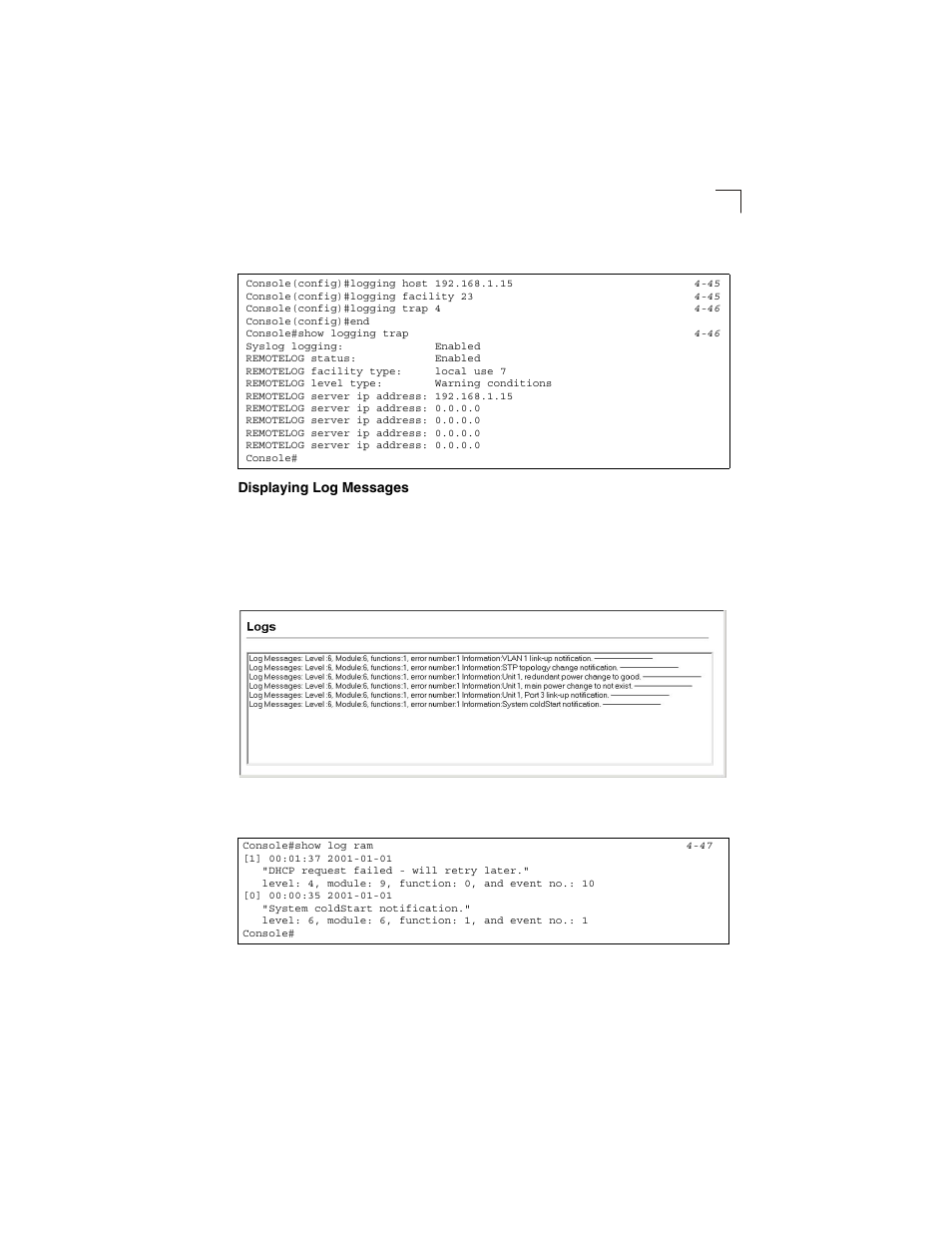 Displaying log messages, Figure 3-17, Displaying logs | LevelOne GSW-2692 User Manual | Page 63 / 390
