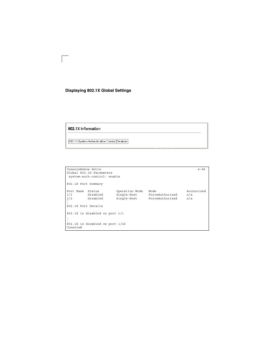 Displaying 802.1x global settings, Figure 3-30, 1x global information | LevelOne GSW-2692 User Manual | Page 86 / 390