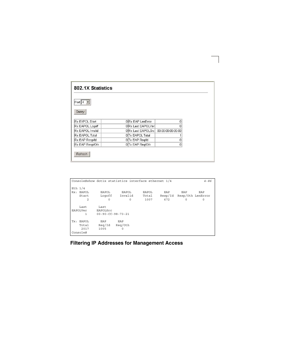 Filtering ip addresses for management access, Figure 3-33, 1x port statistics | LevelOne GSW-2692 User Manual | Page 91 / 390