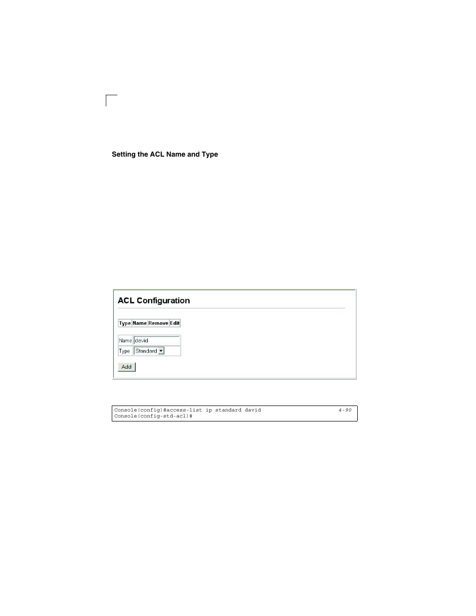 Setting the acl name and type, Figure 3-35, Selecting acl type | LevelOne GSW-2692 User Manual | Page 94 / 390