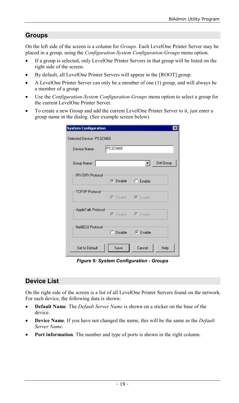 Groups, Device list | LevelOne FPS-2013TXU User Manual | Page 22 / 101