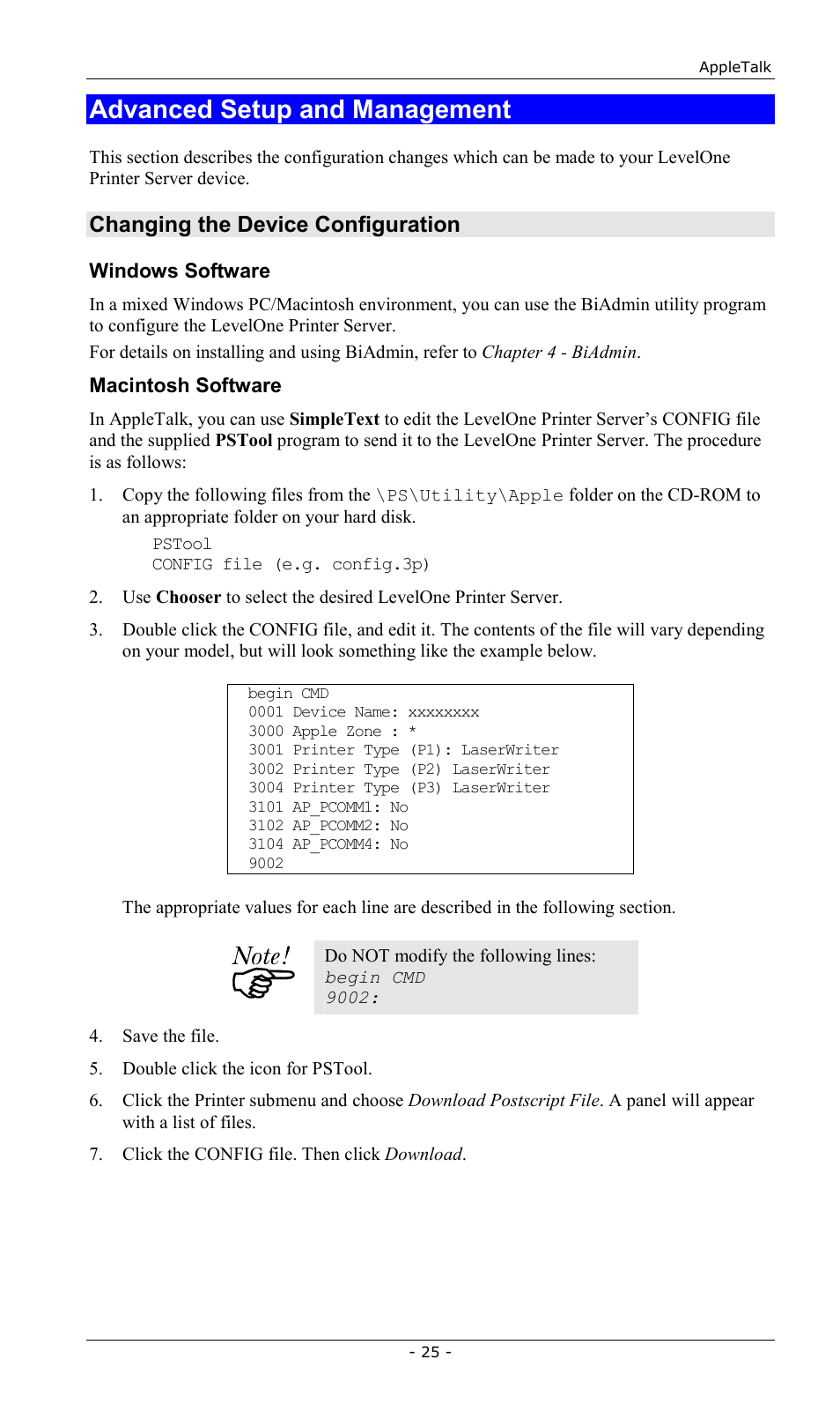Advanced setup and management, Changing the device configuration | LevelOne FPS-2013TXU User Manual | Page 28 / 101