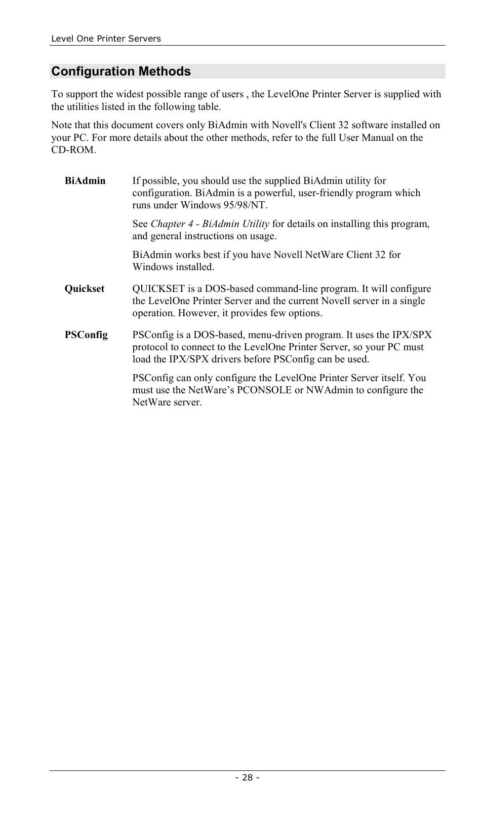 Configuration methods | LevelOne FPS-2013TXU User Manual | Page 31 / 101