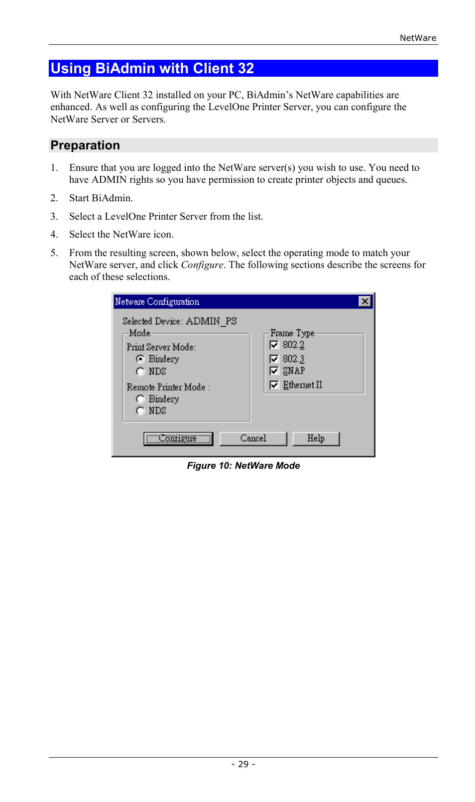 Using biadmin with client 32, Preparation | LevelOne FPS-2013TXU User Manual | Page 32 / 101