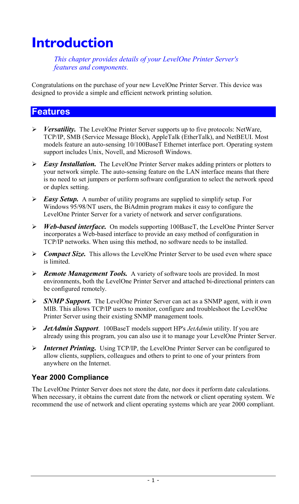 Introduction, Features | LevelOne FPS-2013TXU User Manual | Page 4 / 101